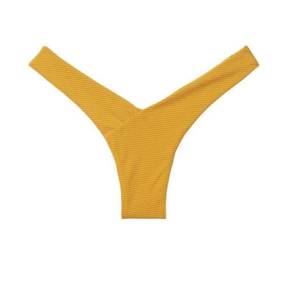 FAE Swim Vada Thong Bikini Bottoms mustard size large ribbed NWT